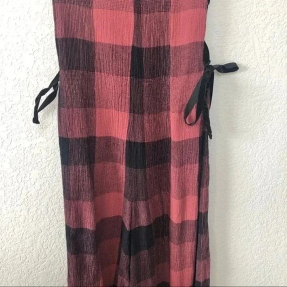 Anthropologie Ett:twa Red & Black Checked Plaid Wide Leg Crop Jumpsuit 0 - Picture 4 of 12